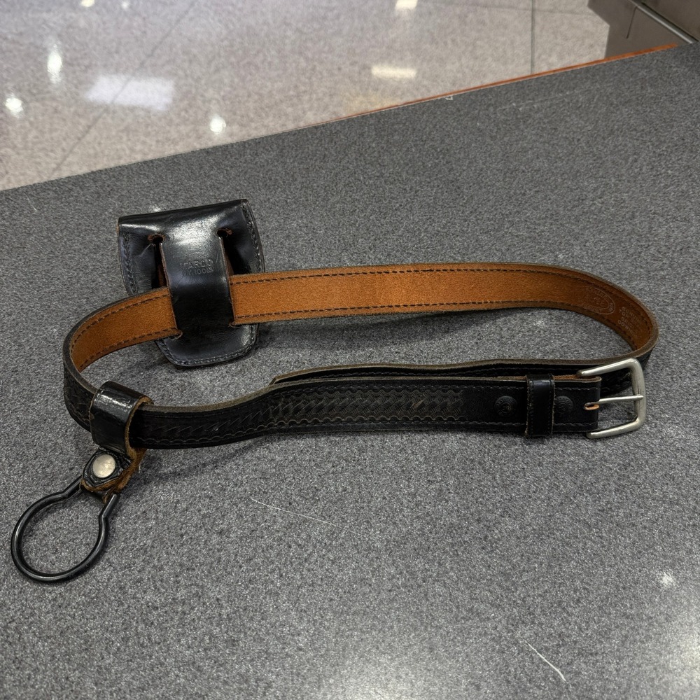 Jay-Pee Duty Belt Mens 40 Black Good Basketweave Leather Pouch Ring Holder
